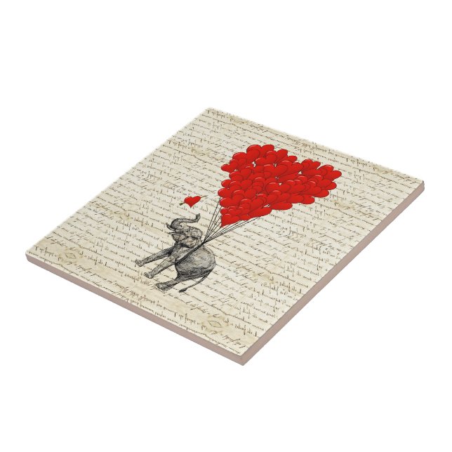 Romantic elephant & heart balloons tile (Side)