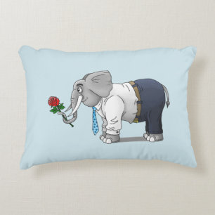 Romantic Elephant holds a Red Rose Accent Pillow