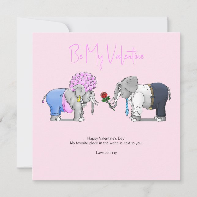 Romantic Elephants Valentine's Day Holiday Card (Front)