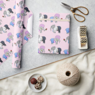 Romantic Elephants Valentine's Day Wrapping Paper