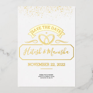Romantic emblem logo wedding gold Foil Invitation