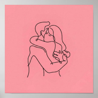 Romantic Embrace Contour Art | Personalized Gift Poster