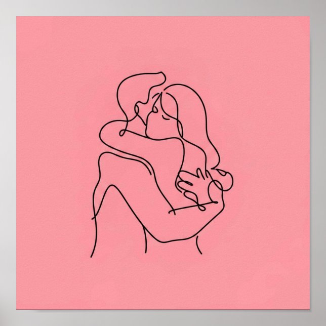 Romantic Embrace Contour Art | Personalized Gift Poster (Front)