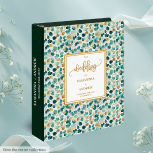 Romantic Emerald Gold Leaves Wedding Album Binder