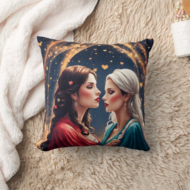 Romantic Encounter Between Two Elegant Women Throw Pillow (Blanket)