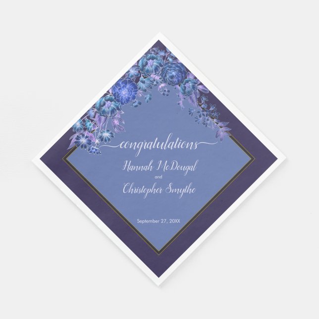 Romantic Engagement Party Moonlight Wildflowers Napkin (Corner)
