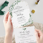 Romantic Eucalyptus Greenery Wedding All In One Invitation<br><div class="desc">Boho-chic romantic greenery wedding invitations, easy to personalize with your details. PLEASE NOTE: This invitation is ready to send without an envelope; include the return address on the backside; if you plan to send it using an envelope, please let in blank the return address details ( backside). GUEST ADDRESSING: This...</div>