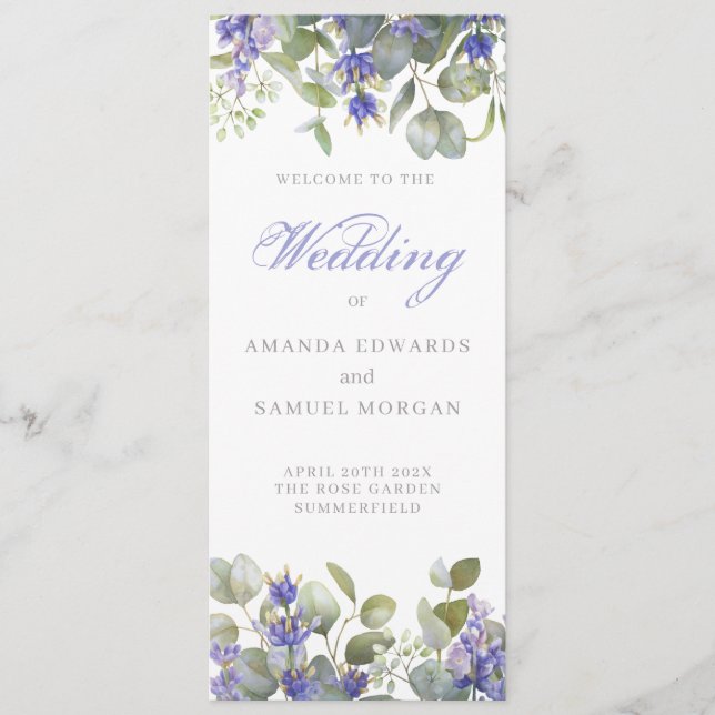 Romantic Eucalyptus & Lavender Wedding Program (Front)