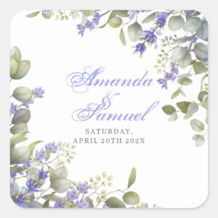 Romantic Eucalyptus & Lavender Wedding Square Sticker