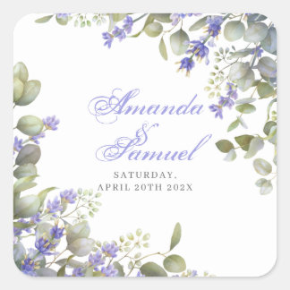Romantic Eucalyptus & Lavender Wedding   Square Sticker