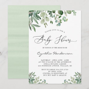Romantic Eucalyptus Leaves Baby Shower Invitation