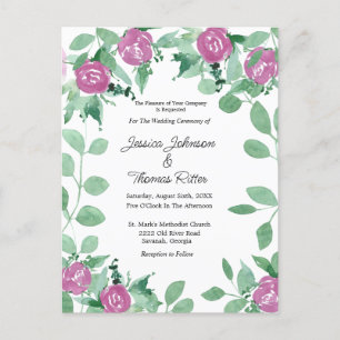 Romantic Eucalyptus Pink Roses Wedding Invitation  Postcard