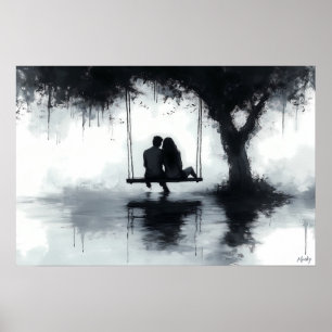 Romantic Evening Couple on a Swing Under the Tree Poster
