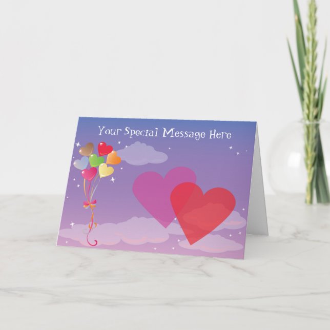 Romantic Evening Hearts & Balloons Holiday Card (Front)