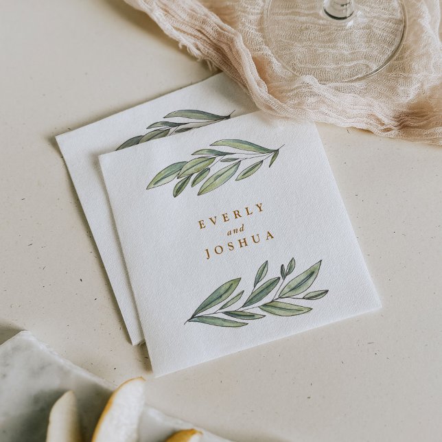 Romantic Evergreen Napkin (Romantic evergreens laurel wedding paper napkins.)