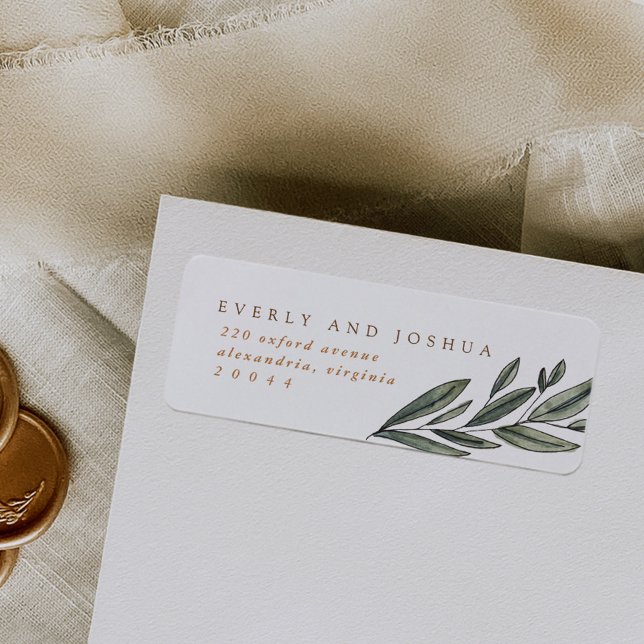 Romantic Evergreen Return Address Labels (Romantic evergreen watercolor botanicals wedding return address label.)