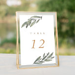 Romantic Evergreen Wedding Table Number Card<br><div class="desc">Beautiful botanical table number cards featuring elegant watercolor leaves framing the table details.</div>