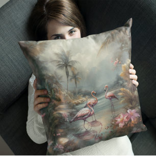 Romantic Exotic Bird Tropical Lagoon Art Throw Pillow