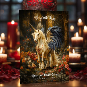 Romantic Fairy Tale Forest Unicorn With Wings Postcard