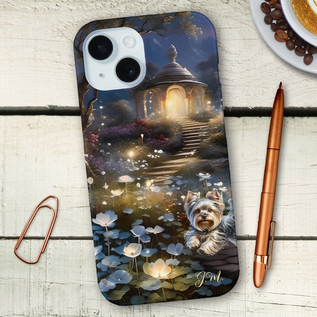 Romantic Fairy Tale Gazebo Terrier Dog Case-Mate iPhone Case (Fantasy phone case featuring a fairy tale garden with sparkling lights and a cute terrier dog )