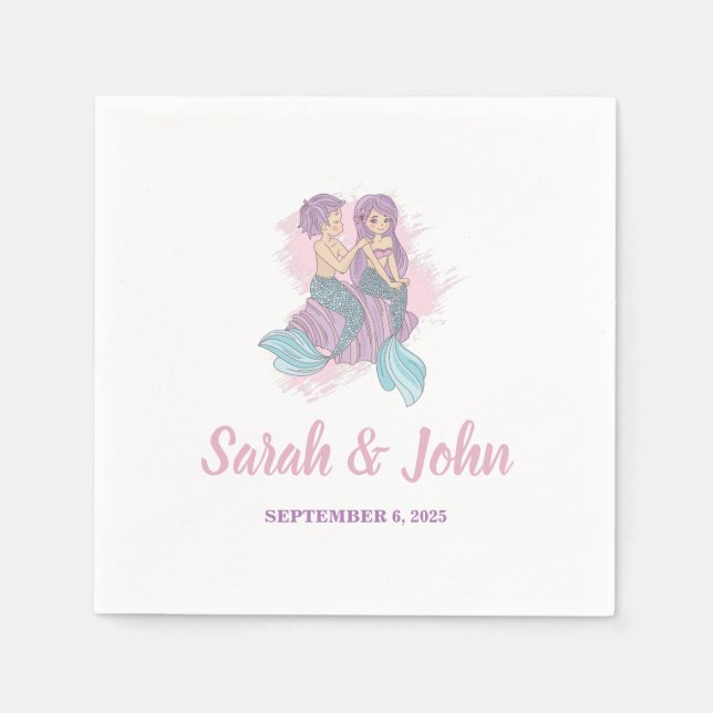 Romantic Fairy Tale Mermaid Wedding Napkin (Front)