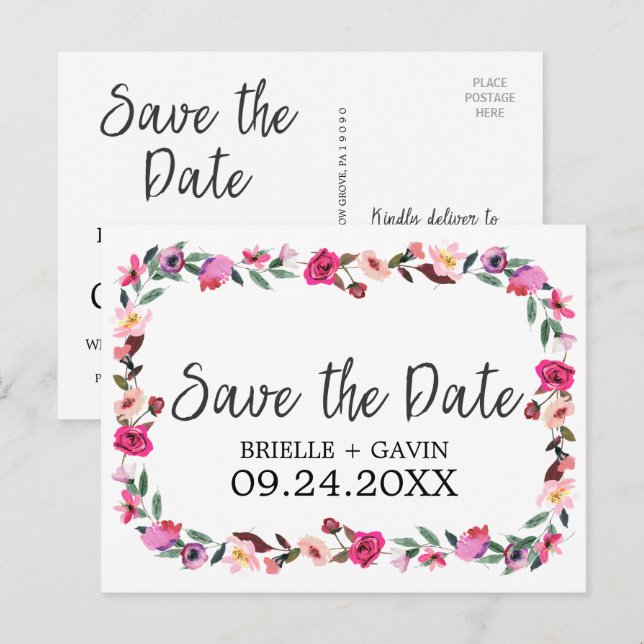Romantic Fairytale Blossom Wreath Save the Date Announcement Postcard (Front/Back)