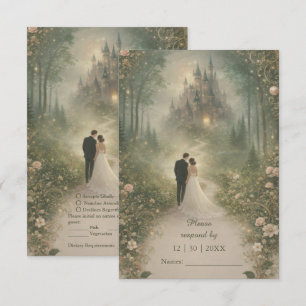 Romantic Fairytale Castle Forest Path Wedding RSVP Card