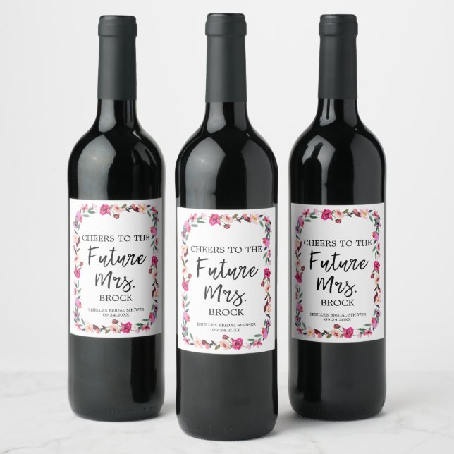 Romantic Fairytale Wreath Future Mrs Bridal Shower Wine Label (Bottles)