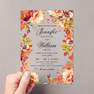 Romantic Fall Autumn Garden Floral Wedding Script  Acrylic Invitations