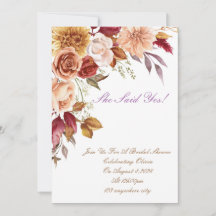 ROMANTIC FALL COLORS BRIDAL SHOWER INVITATION CARD