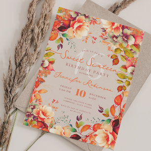 Romantic Fall Garden Floral Sweet 16 Champagne Invitation