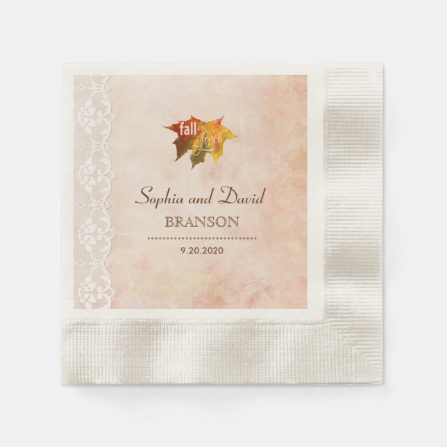Romantic Fall in Love Wedding Napkin (Front)