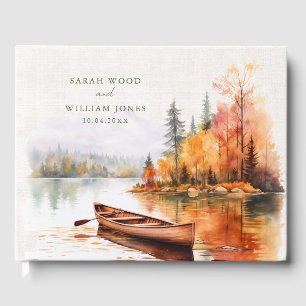 Romantic fall lake and boat Wedding Guest Book
