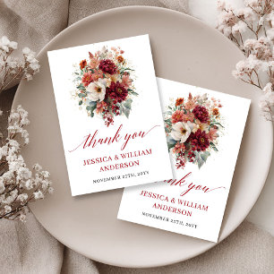 Romantic Fall Marsala Floral Wedding Thank You  Card