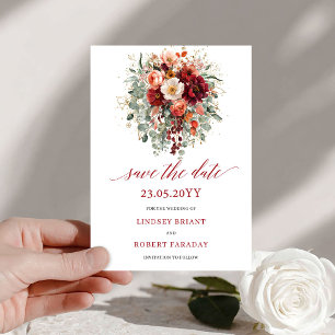 Romantic Fall Marsala Gold Floral Save The Date