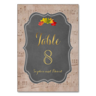 Romantic Fall Music Sheet Wedding TABLE NUMBER