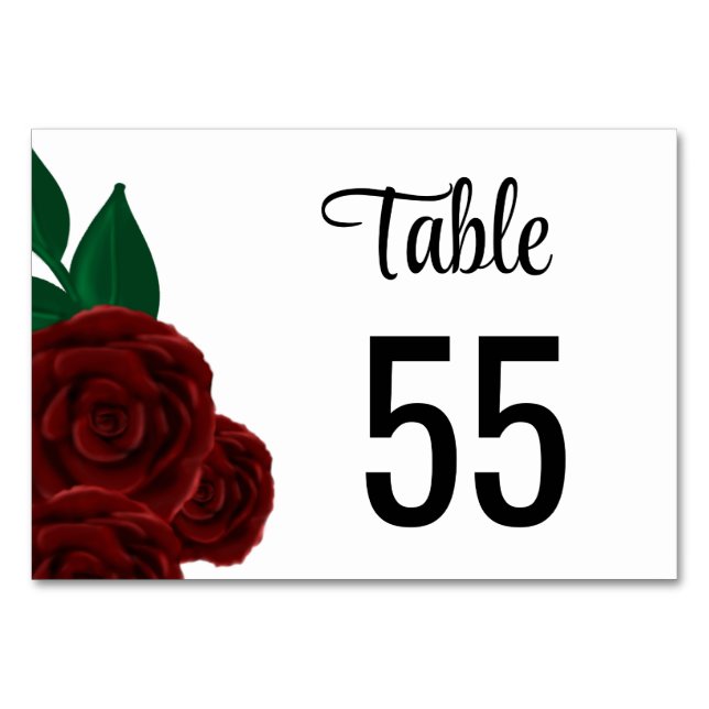 Romantic Fall outdoor wedding beautiful Red roses Table Number (Front)