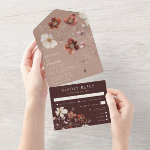 Romantic Fall Wildflower Wedding All In One Invitation