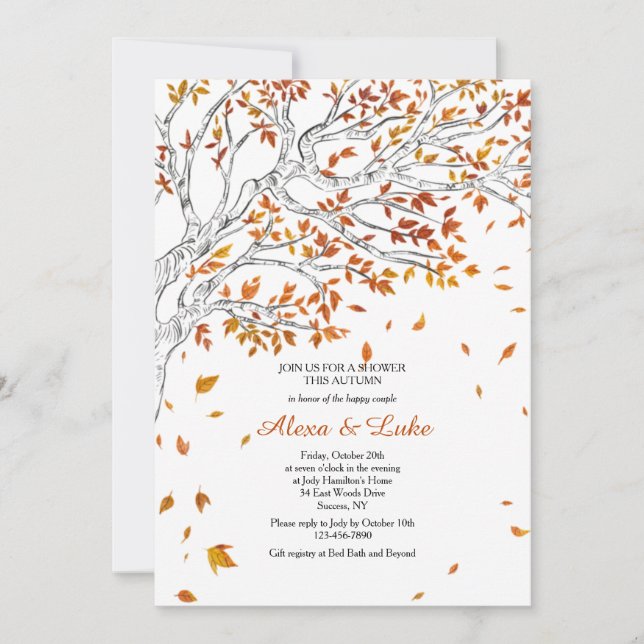 Romantic Falling Leaves Shower Invitation (Front)