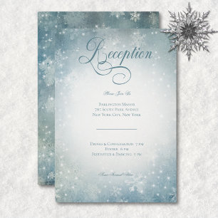 Romantic Falling Snow Blue White Sparkle Reception Enclosure Card