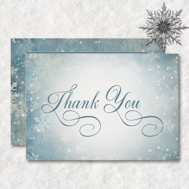 Romantic Falling Snow Blue White Sparkle Reception Thank You Card (Romantic Falling Snow Blue White Sparkle Reception Thank You Card)