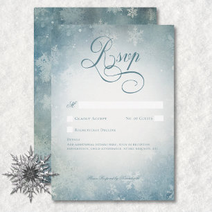 Romantic Falling Snow Blue White Wedding No Dinner RSVP Card
