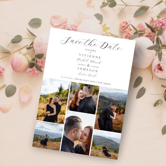Romantic Fancy Chic Collage 6 Photos Save The Date (Romantic Fancy Chic Collage 6 Photos Couple Save the Date Card.)