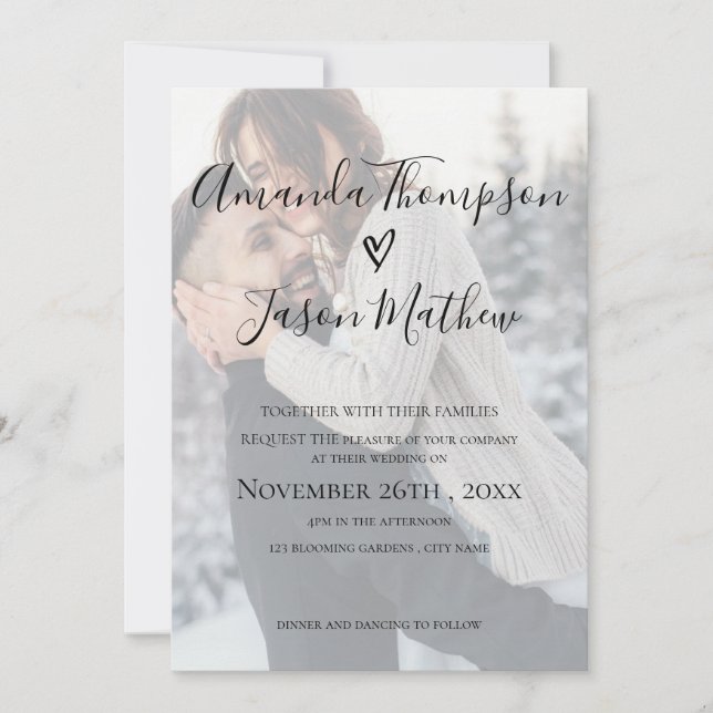 Romantic Faux Vellum Effect Photo Wedding Invitation (Front)