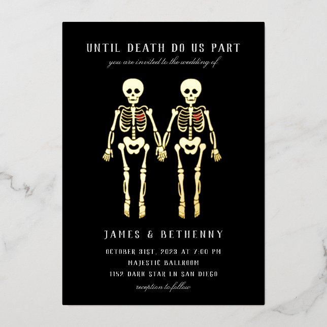 Romantic Female Skeletons Foil Invitation (Front)