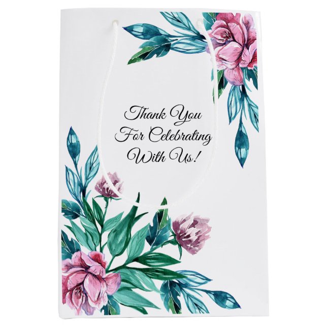 Romantic Feminine Floral 40th Birthday Medium Gift Bag (Front)