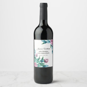Romantic Feminine Floral 40th Birthday Wine Label