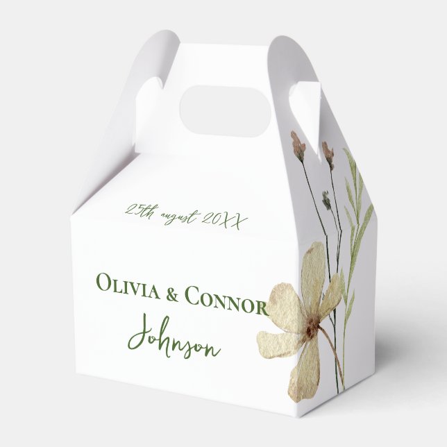 Romantic Field Flower Wedding Calligraphy Favor Box (Front Side)