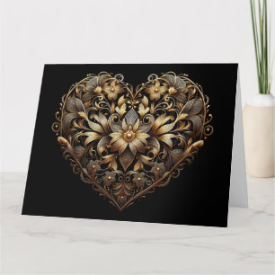 Romantic filigree gold heart. Valentines Day Love Thank You Card