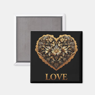 Romantic filigree gold heart with Love word Magnet